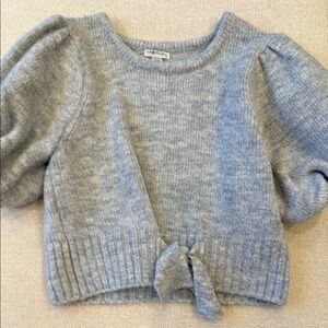 Girls kids Habitual Gray Crew Neck Sweater with Puff Sleeves
